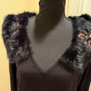 Talk of the Walk Black Top with Faux Fur Accents